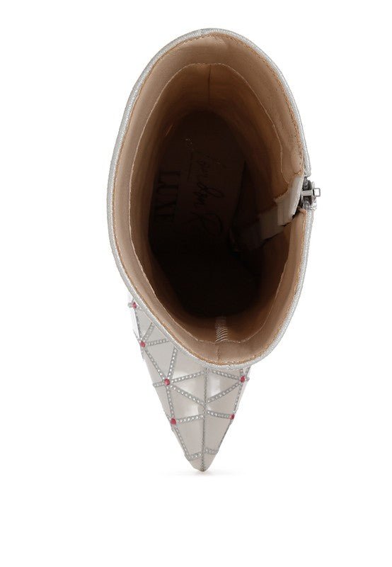 Duskshine Rhinestones Embellished Metallic Boots - KIOKO