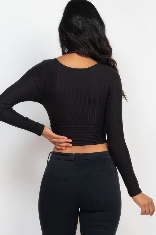 Euphoria Wrap Front Long Sleeve Crop Top - KIOKO