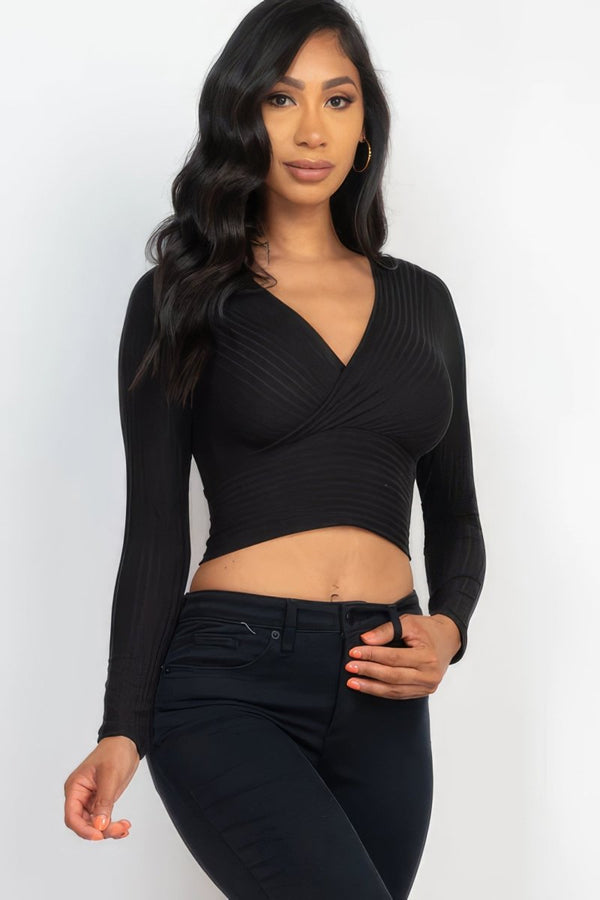 Euphoria Wrap Front Long Sleeve Crop Top - KIOKO