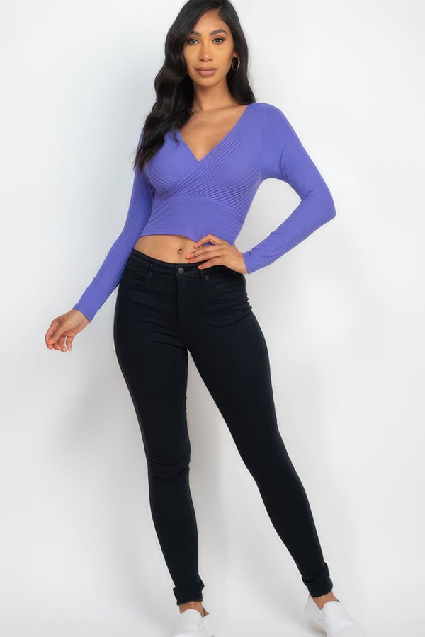 Euphoria Wrap Front Long Sleeve Crop Top - KIOKO