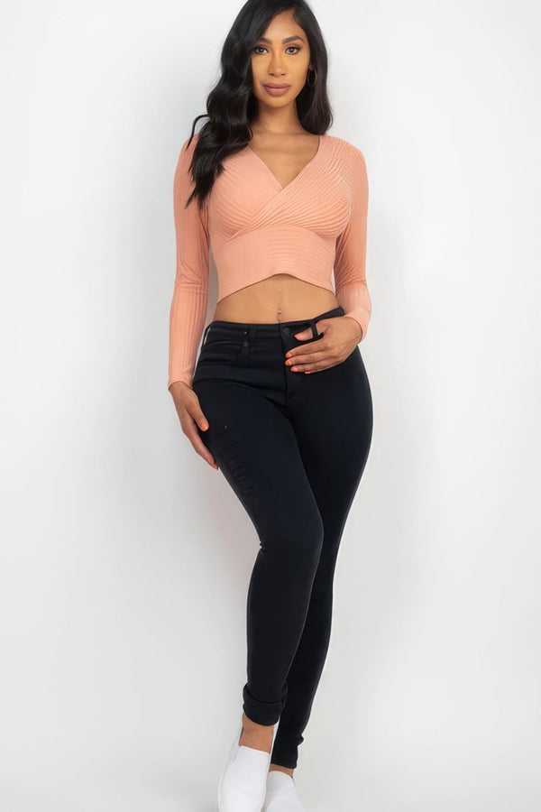 Euphoria Wrap Front Long Sleeve Crop Top - KIOKO