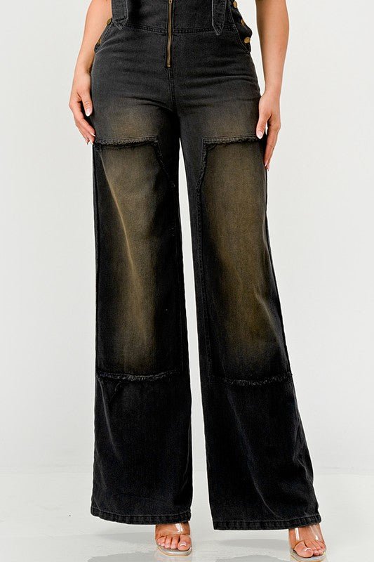 Fashion Killa Noir Denim Overalls Jumpsuit - KIOKO