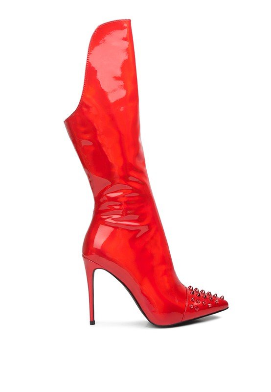 Forbidden Gold Stud Stiletto Calf Boots - KIOKO