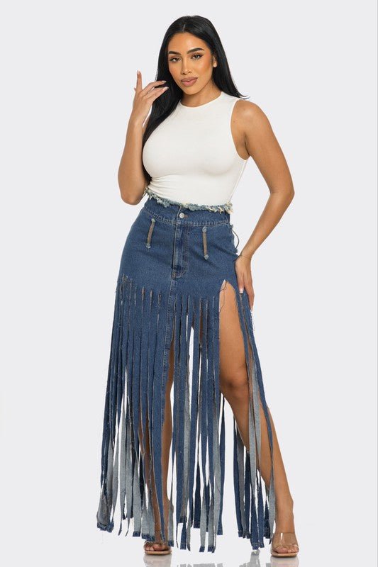 Fringe Affair Denim Skirt - KIOKO
