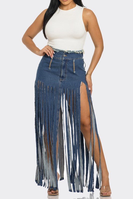 Fringe Affair Denim Skirt - KIOKO