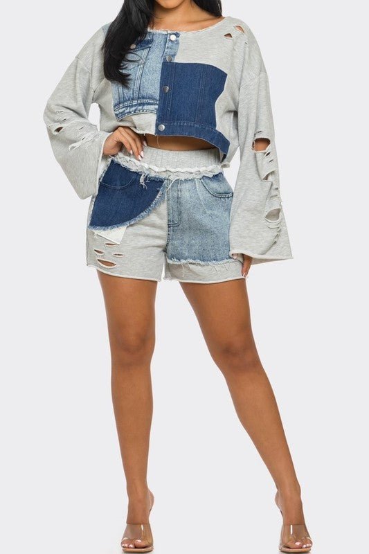 Hype Queen Deconstructed Denim Jersey Set - KIOKO