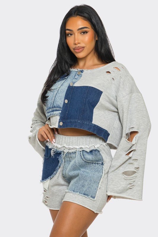 Hype Queen Deconstructed Denim Jersey Set - KIOKO