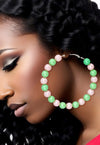 In The Fold Pearl Hoop Earrings - Pink Green - KIOKO