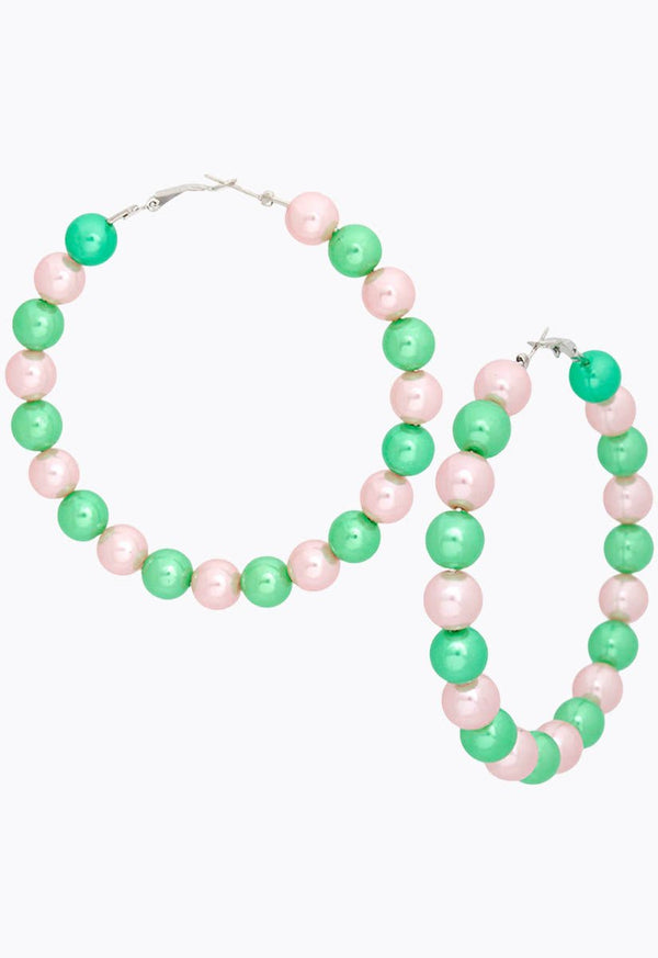 In The Fold Pearl Hoop Earrings - Pink Green - KIOKO