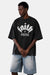 KIOKO Faith Over Fear black heavyweight cotton t-shirt with raw hem, drop shoulders, and distressed graphic print.