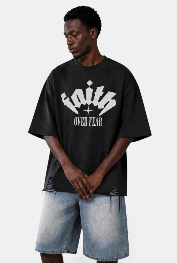 Faith Over Fear Raw Hem T-Shirt - KIOKO