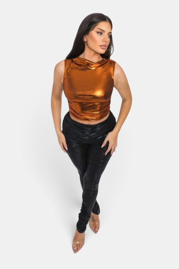 Jungle Cream Metallic Crop Top - KIOKO