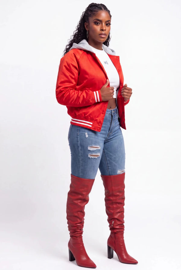 Big League Satin Varsity Bomber Jacket - KIOKO