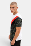 KIOKO Steeze Camo Colorblock T-shirt on a male model featuring white, red, black, and camo panels.