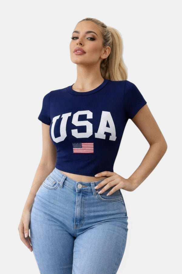 USA Fitted Crop Top T-Shirt - KIOKO