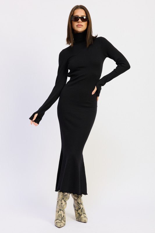 Leathrix Turtle Neck Midi Dress - KIOKO