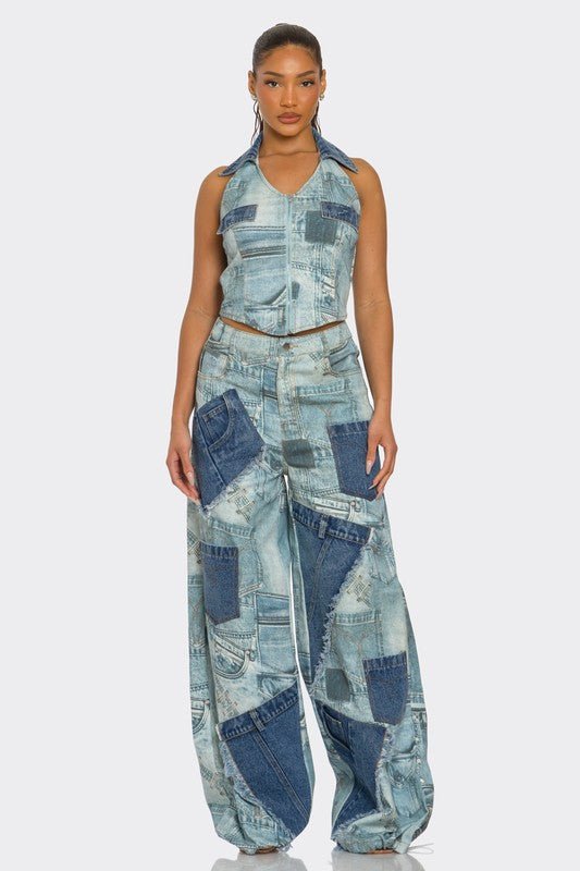 Major Styles Retro Patchwork Denim Set - KIOKO