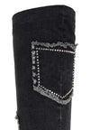 Monique Rhinestones Knee High Denim Boots - KIOKO