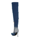 Monique Rhinestones Knee High Denim Boots - KIOKO