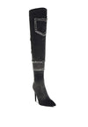 Monique Rhinestones Knee High Denim Boots - KIOKO