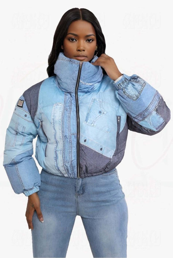 Mosaic Multi - Fabric Puffer Jacket - KIOKO