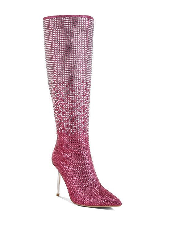 Orymple Shiny Rhinestone Studded Calf Boots - KIOKO