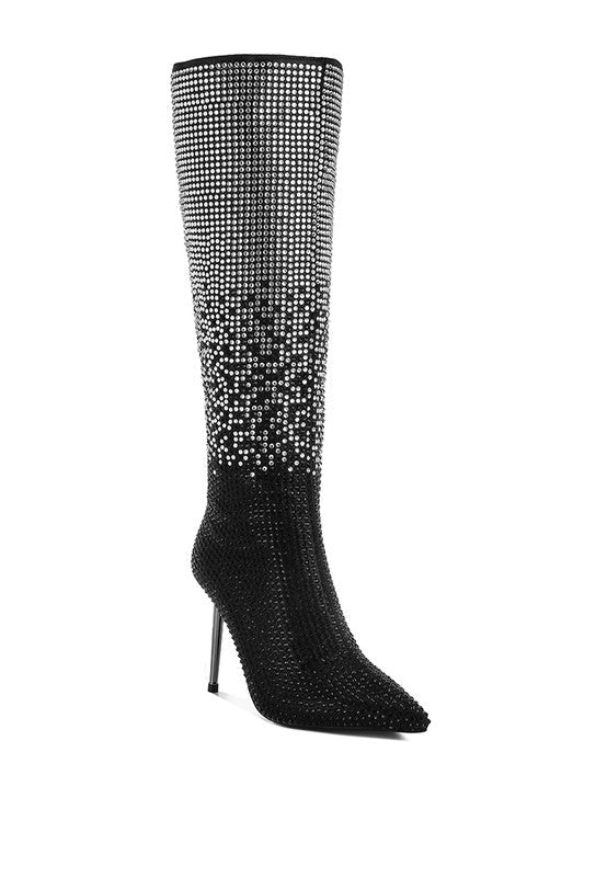 Orymple Shiny Rhinestone Studded Calf Boots - KIOKO