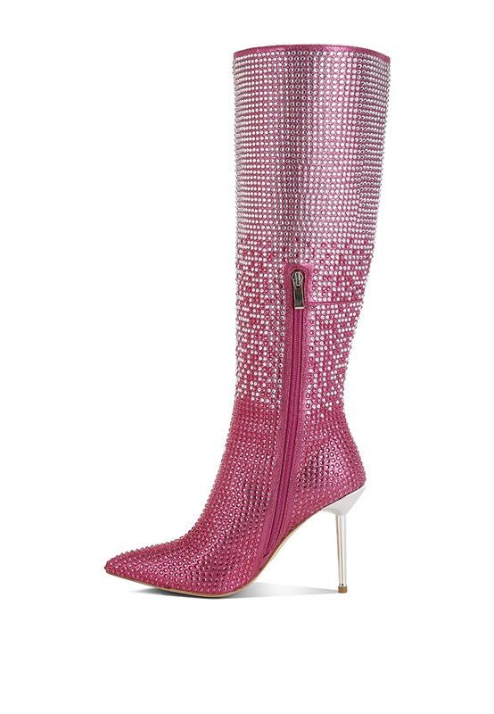 Orymple Shiny Rhinestone Studded Calf Boots - KIOKO