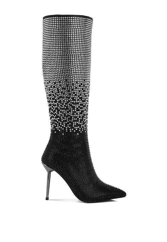 Orymple Shiny Rhinestone Studded Calf Boots - KIOKO