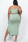Plus Size Cami Crop Top & Ruched Side Split Hem Midi Skirt Set - KIOKO