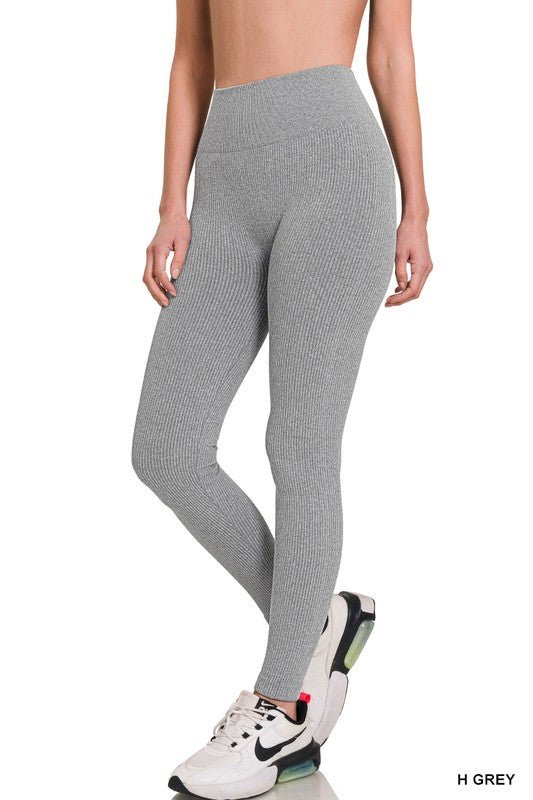 Ribbed Seamless High Waisted Full Length Leggings - KIOKO