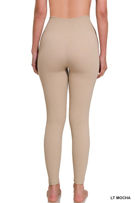 Ribbed Seamless High Waisted Full Length Leggings - KIOKO