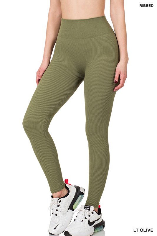 Ribbed Seamless High Waisted Full Length Leggings - KIOKO