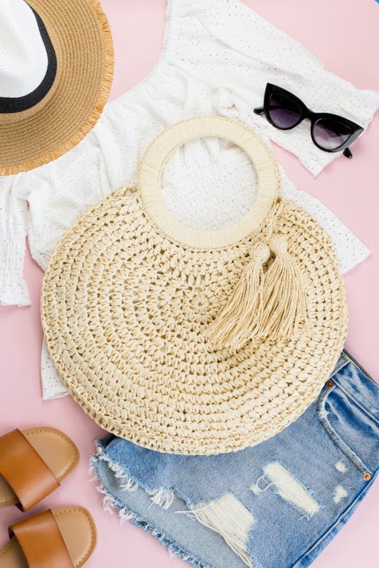 Sand Dunes Straw Tassel O - Ring Tote - KIOKO