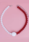 Secret Circle Pearl Glass Bead Necklace - Red - KIOKO