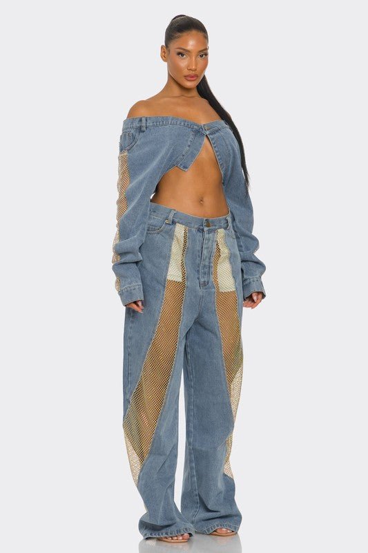 Serving The Most Mesh Denim Set - KIOKO