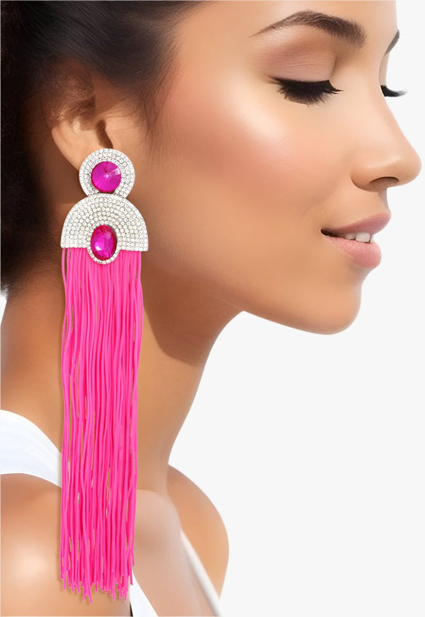 She Made It Vintage Tassel Earrings - Fuschia - KIOKO