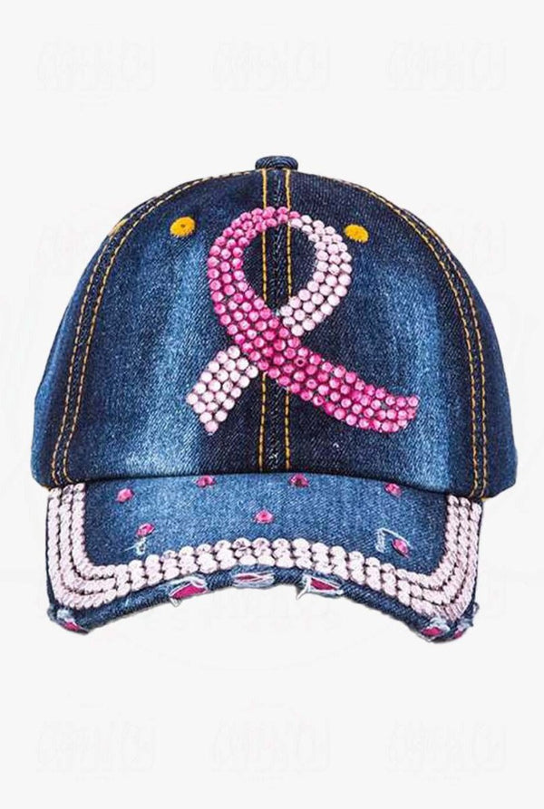 Shimmering Hope Pink Ribbon Denim Cap - KIOKO