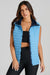 Sky Blue Plush Collared Quilted Zipped Puffer Vest - KIOKO