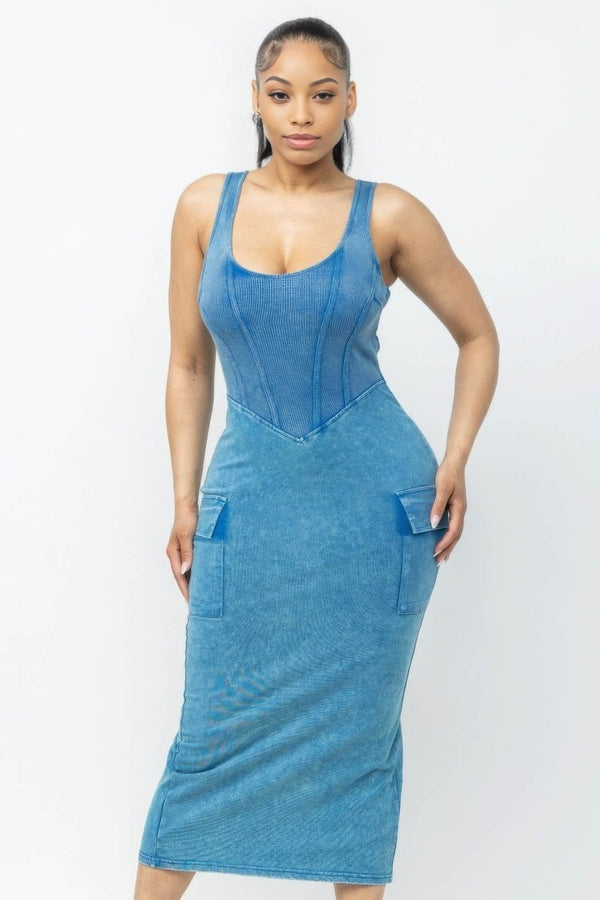 Snatchiq Acid Washed Midi Dress - KIOKO