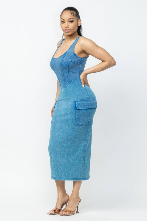 Snatchiq Acid Washed Midi Dress - KIOKO