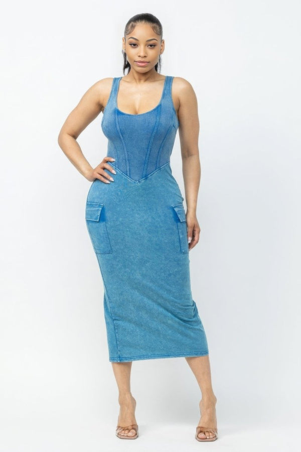 Snatchiq Acid Washed Midi Dress - KIOKO
