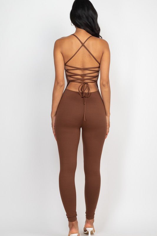 So Cinched Criss - Cross Open Back Jumpsuit - KIOKO