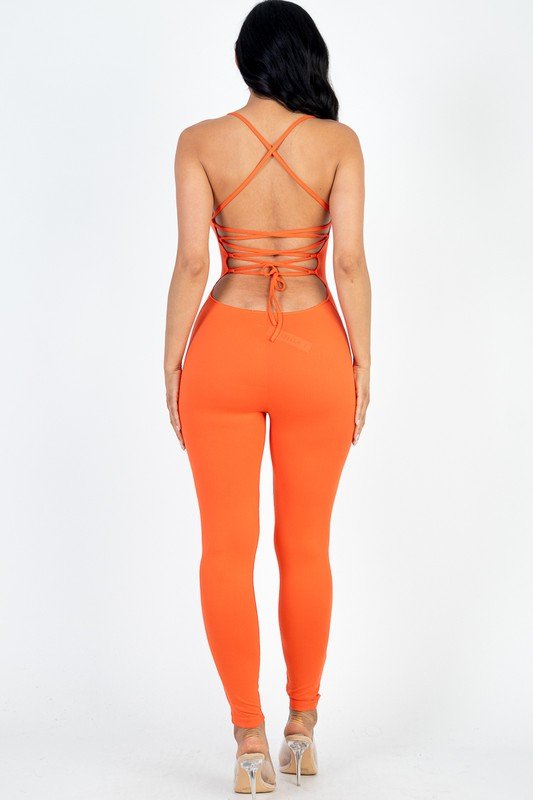 So Cinched Criss - Cross Open Back Jumpsuit - KIOKO
