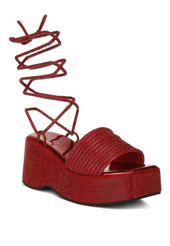 Swifties Rhinestone Embellished Lace - Up Sandals - KIOKO