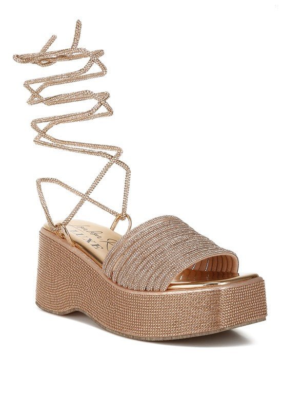 Swifties Rhinestone Embellished Lace - Up Sandals - KIOKO