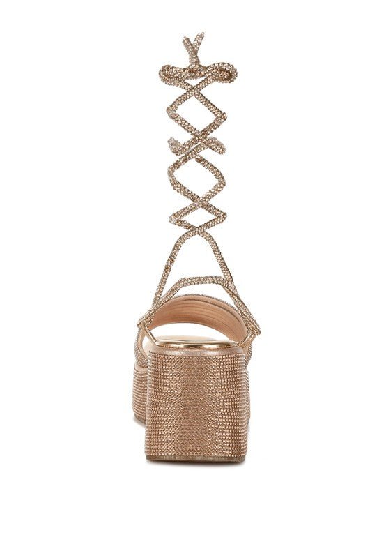Swifties Rhinestone Embellished Lace - Up Sandals - KIOKO