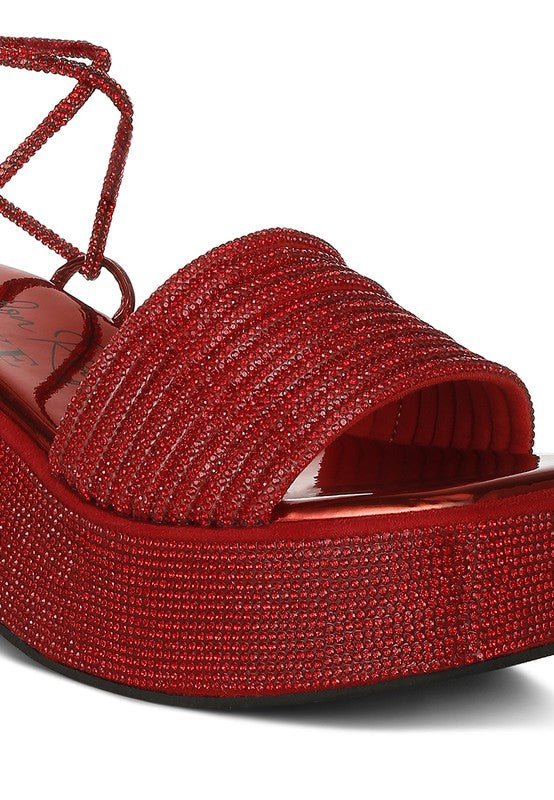 Swifties Rhinestone Embellished Lace - Up Sandals - KIOKO