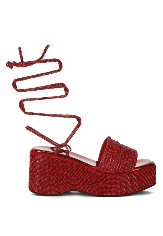 Swifties Rhinestone Embellished Lace - Up Sandals - KIOKO