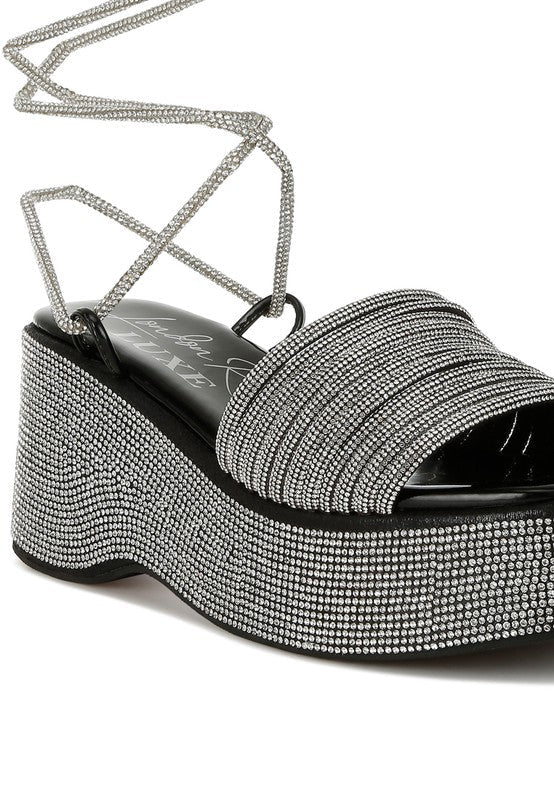 Swifties Rhinestone Embellished Lace - Up Sandals - KIOKO